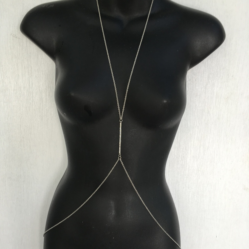 Silver tone body chain w/ crystals
